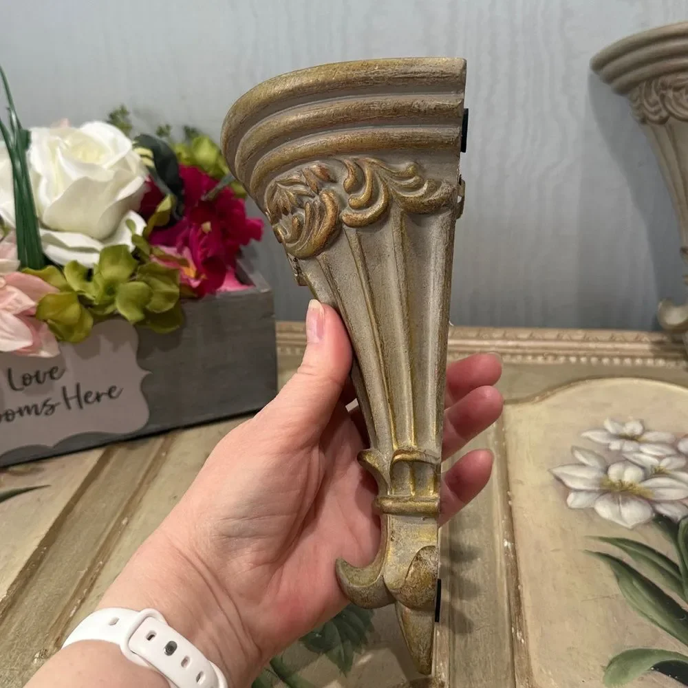 Vintage Ornate Hollywood Regency Style Wall Shelves Sconces